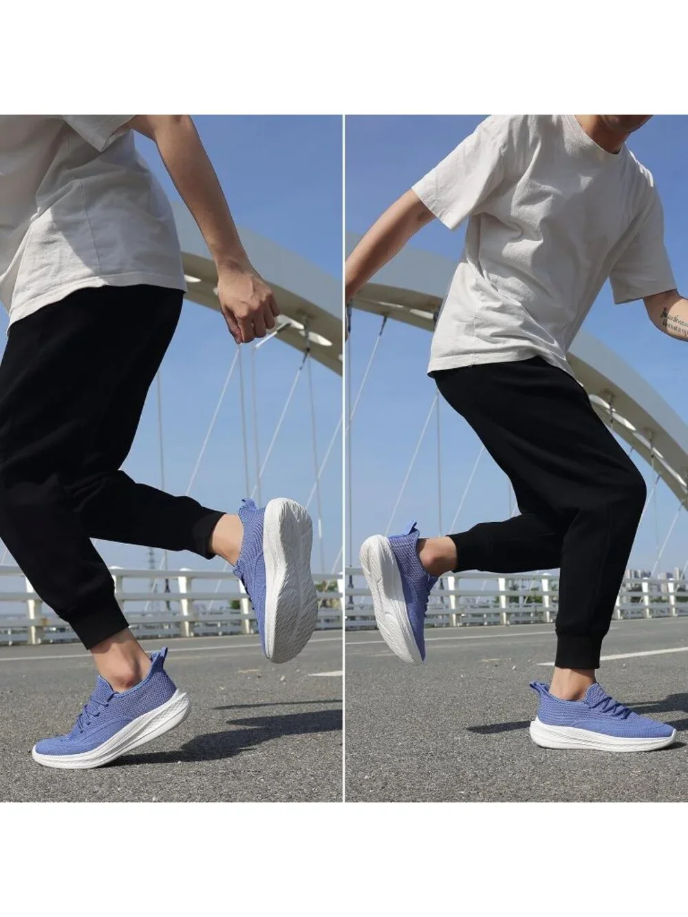 Men's Blue Running Shoes Slip On Walking Shoes Non Slip Lightweight Sneakers